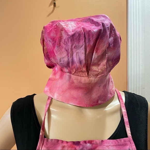 Tie Dye Youth apron and matching toque chef hat pink gift set professional grade - Picture 5 of 5